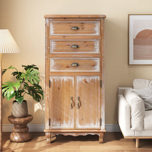 Rustic Wooden Storage Cabinet with Decorative Cutout Door & 3 Drawers
