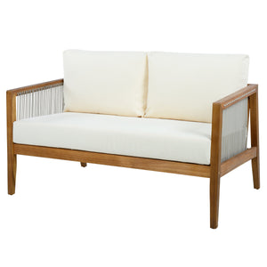 Outdoor 4-Piece Sofa Set, Acacia Wood Frame with Rope Detail, Water-Repellent