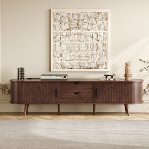 TV Stand For 70" TV, Console With Tambour Doors, Drawers And Built In Power Outlet - Dark Brown