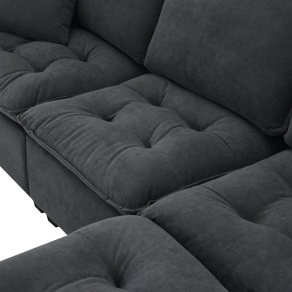 Leland Suede-Tufted L-Shaped Sectional With Ottoman
