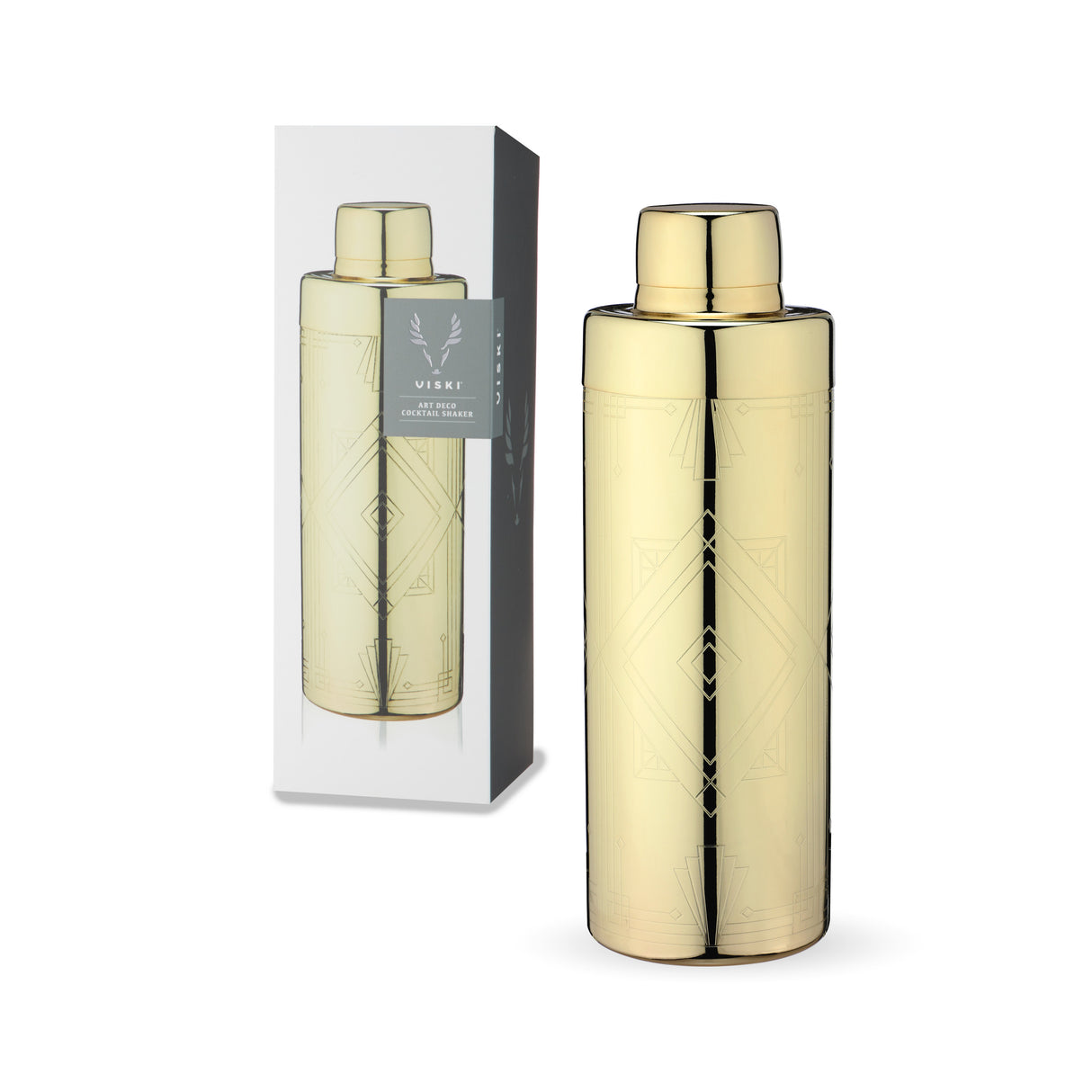 Art-Deco-Gold-Cocktail-Shaker-in-Gold-Viski®-Cocktail-&-Barware-Tool-Sets