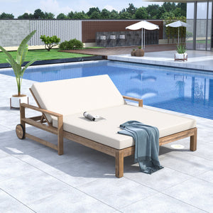 TREXM 1-Piece Farmhouse Wooden Outdoor Sunbed for 2
