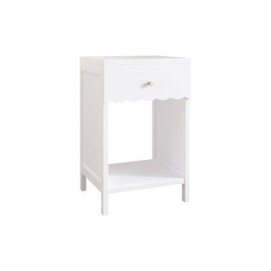Nightstand With Drawer and Open Shelf, Scalloped Edge Bedside Table