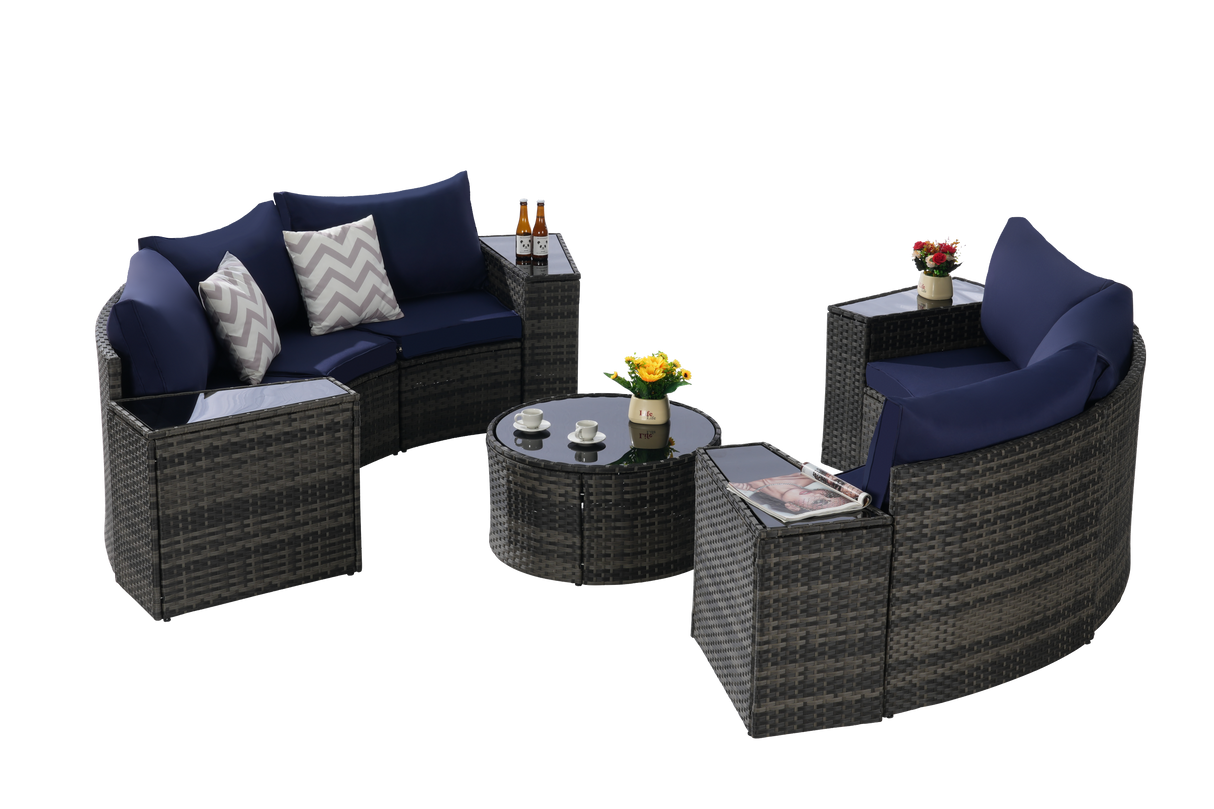 Outdoor Patio Furniture 11-Piece Half-Moon Sectional Round Patio Furniture Set