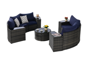 Outdoor Patio Furniture 11-Piece Half-Moon Sectional Round Patio Furniture Set