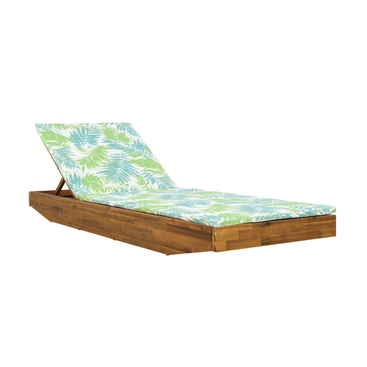Acacia Wood Chaise Lounge with Teak Finish and Water-Repellent Cushion