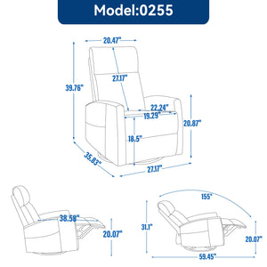Heat Massage Manual Recliner Chair with Rocker and Swivel in Fabric for Living Room, Khaki
