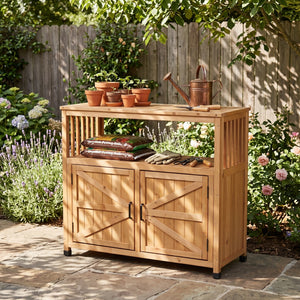 Wooden Patio Bar Table Set with Storage