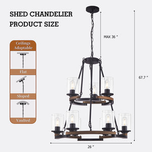 9-Light Vintage Wagon Wheel Chandelier
