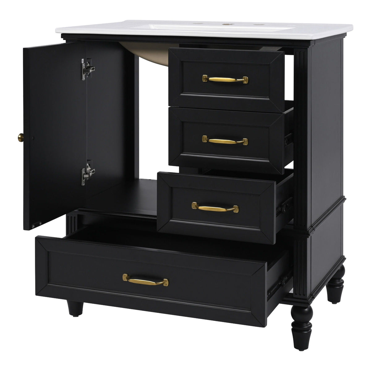 30" Bathroom Vanity With Sink, 3 Drawers, Adjustable Feet