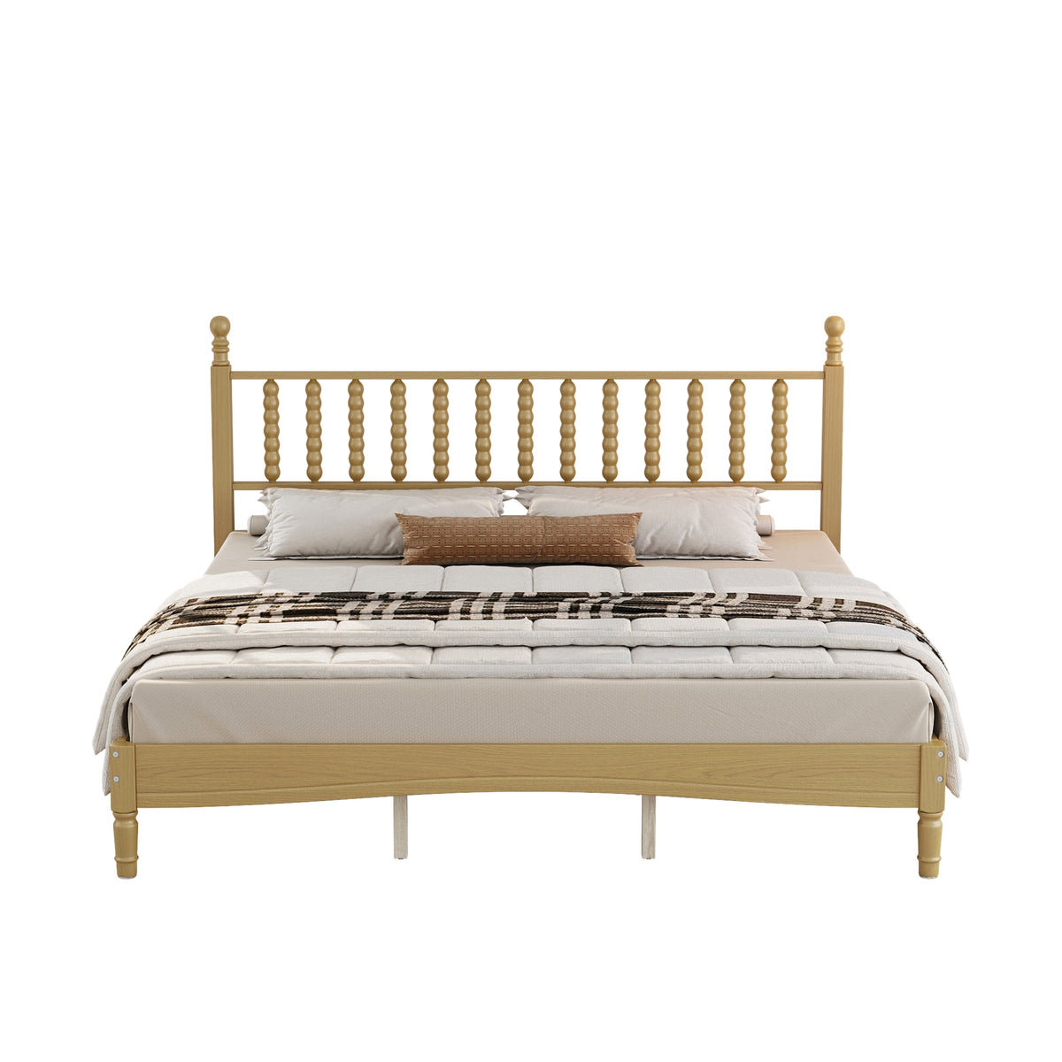 King Size Wood Platform Bed with Gourd Shaped Headboard