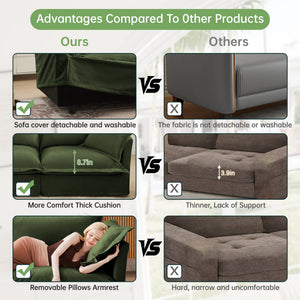 Chenille 3-Seat Slipcovered Sofa with Ottomans