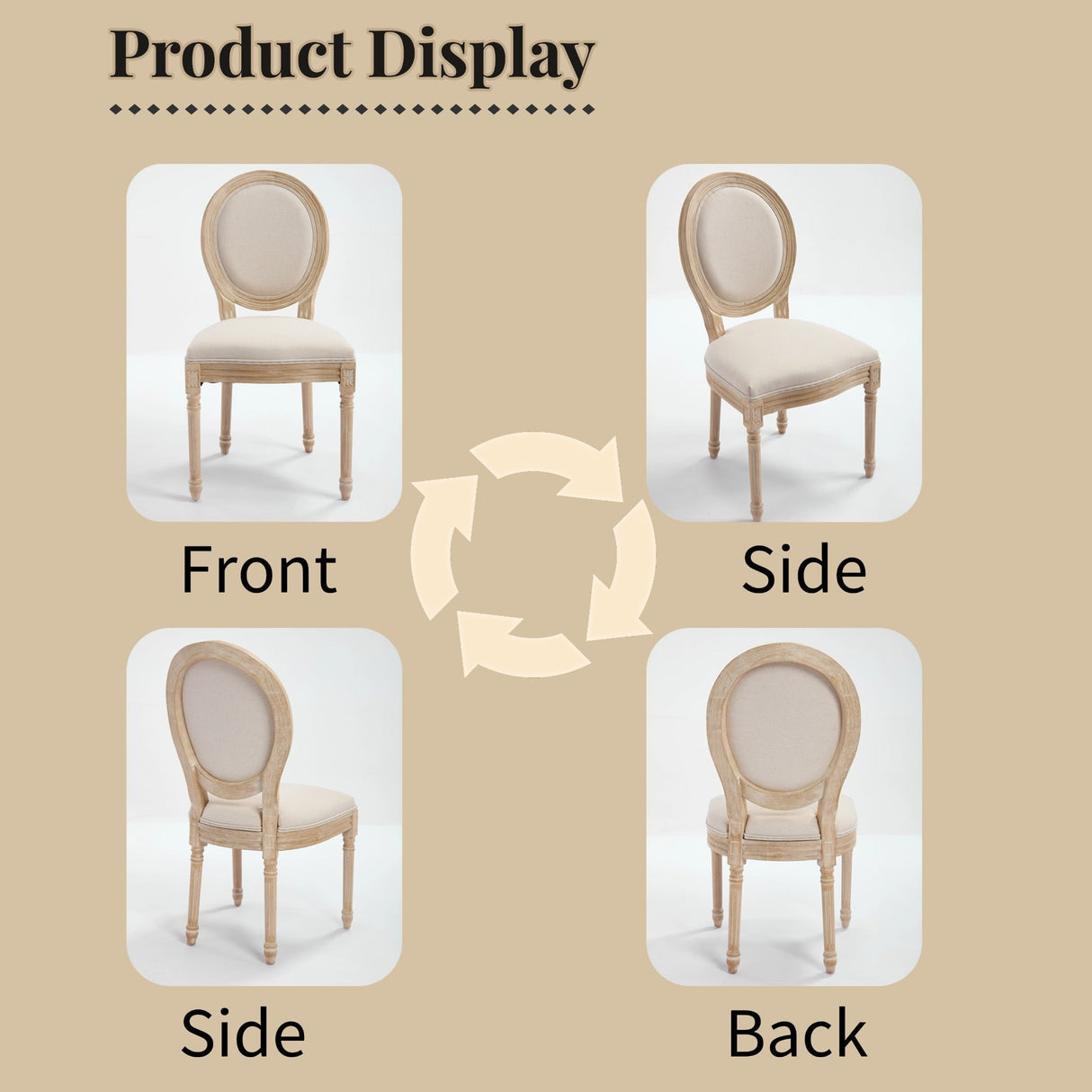 French Country Dining Chairs Set of 2 with Upholstered Round Back
