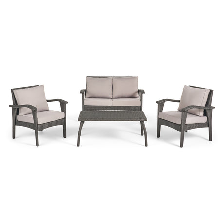 HONOLULU Modern 4PC PE Wicker Seating Set with Cushions Grey Durable Rattan