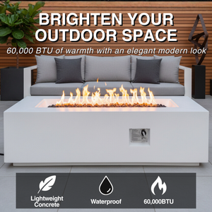 Outdoor Rectangle Propane Fire Pit Table 60 Inch, White