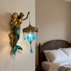 Mermaid Wall Sconce – Ocean Theme Crystal Lantern Light for Bedroom & Bathroom