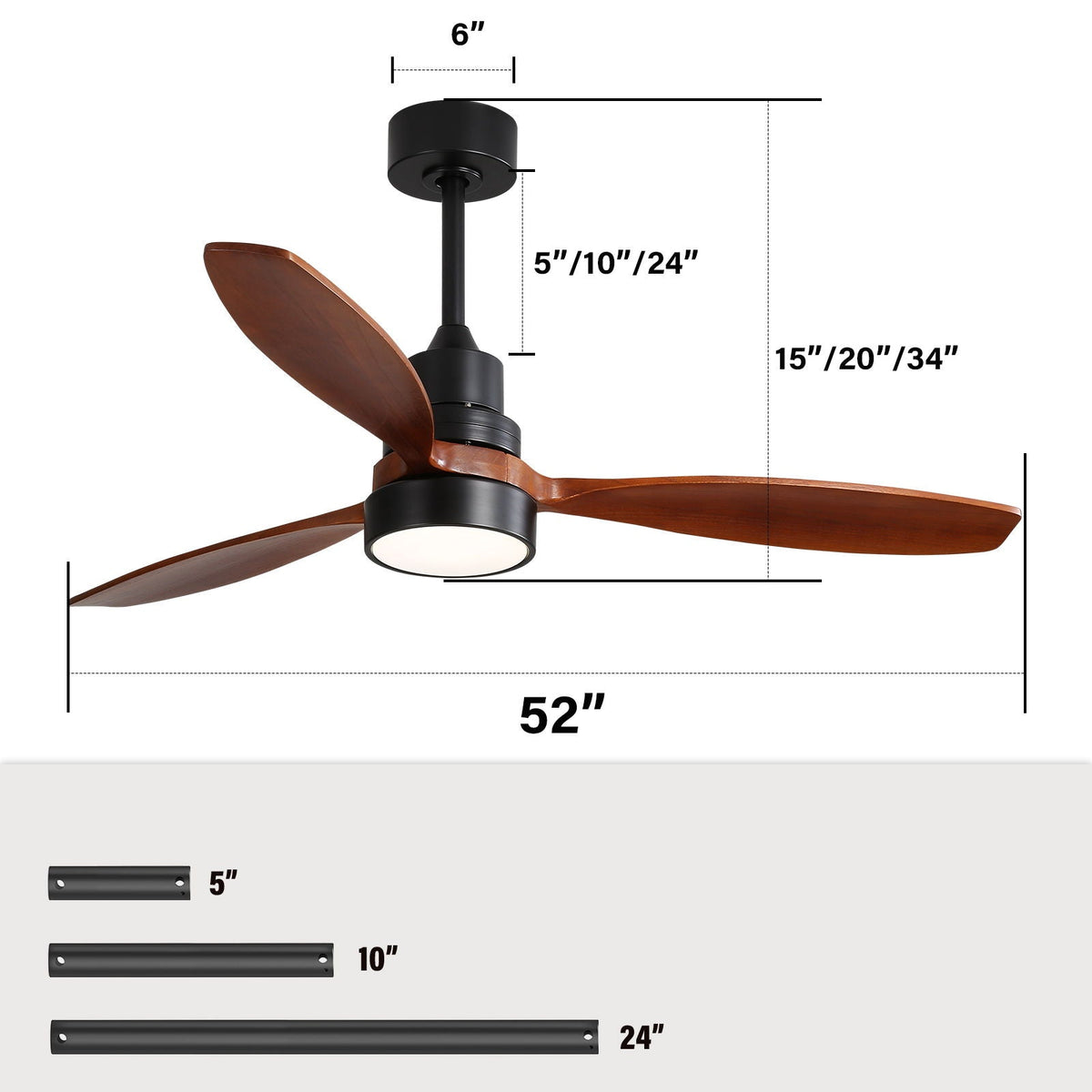 Ceiling Fan with Reversible DC Motor, LED Light & Remote Control - Dark Brown or White