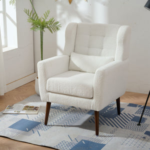 Modern Accent Chair, Arm Chairs For Living Room, Upholstered Mordern Armchair, Comfy Soft Padded Lounge Chair In Small Space, Bedroom, With Pillow, Solid Wood Leg
