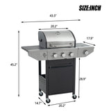Propane Grill 3 Burner Stainless Steel Gas Grill with Side Burner
