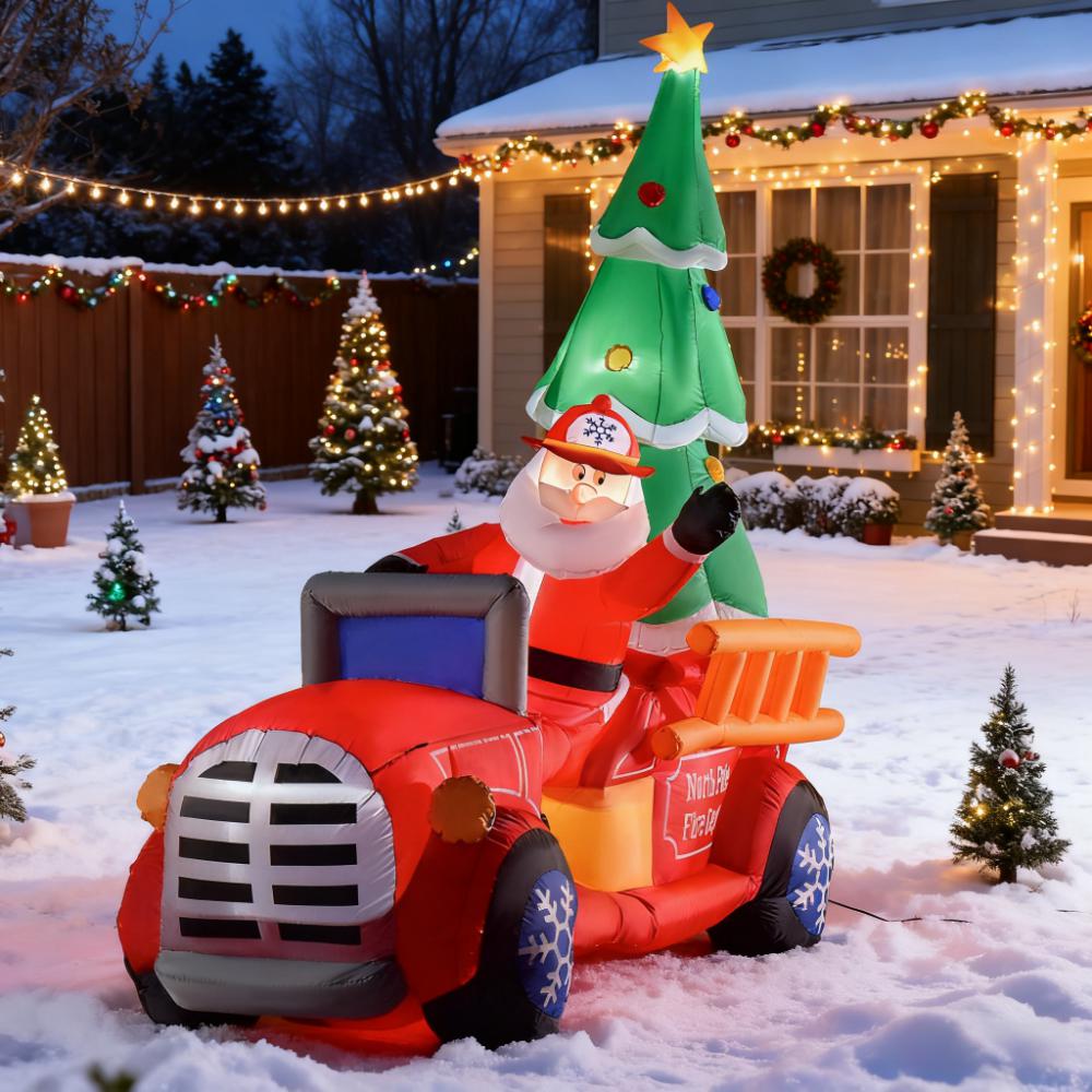 Inflatable Santa Truck with Lit Christmas Tree