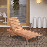 Outsunny outdoor chaise lounge pool chair, built-in table, reclining backrest for sun tanning/sunbathing, rolling wheels, red wood look