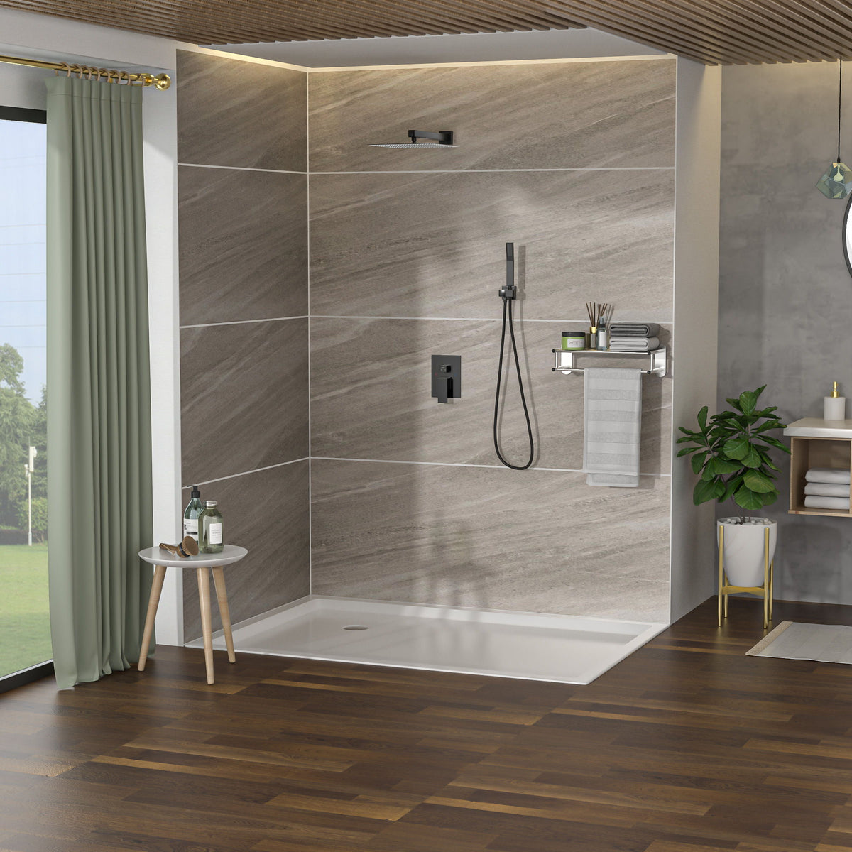 Dual Shower Head System with 12" Square Rain Shower and Valve - Black, Gray, Pearl Silver, Gold