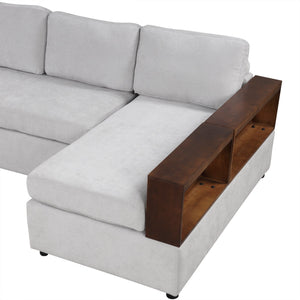 87.4' Sectional Sofa with Reversible Armrests Gray Chenille Upholstery