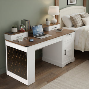 55" Farmhouse Office Desk with Storage Cabinet & Charging Station