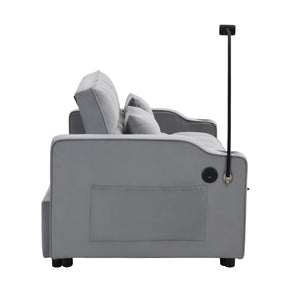Modern Velvet Sleeper Loveseat with Pullout Bed and USB Ports - Light Gray