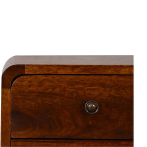 Soli Wood Mini Chestnut Curved Nightstand, 2-Drawers