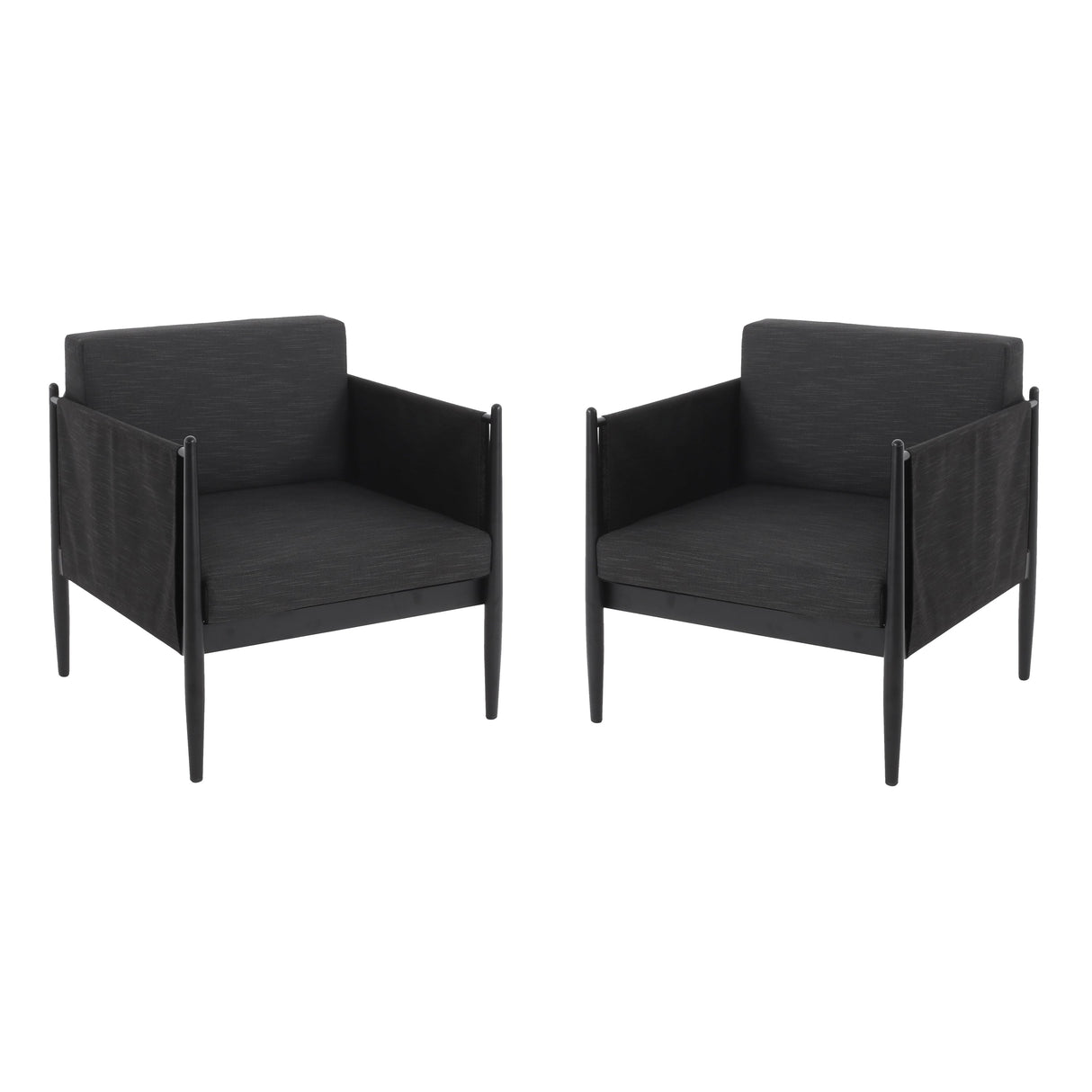 Dawson Outdoor Patio 2pcs Black Aluminum Club Chair Set with Water-Resistant Cushions