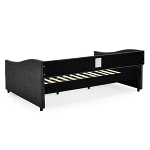 Upholstered Tufted Daybed With Drawers, Waved Arms
