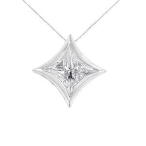 10K White Gold 1/10 Cttw Bezel Set Solitaire Princess Cut Diamond Kite Shaped Pendent Necklace - 18" Inches
