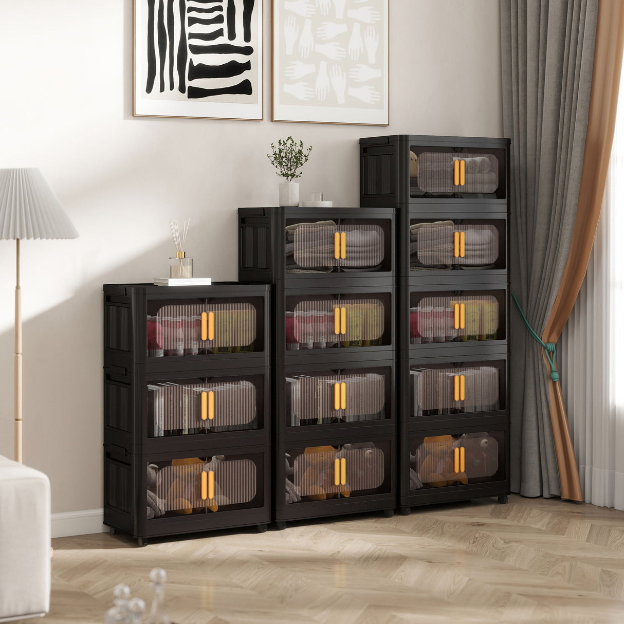 Folding Storage Cabinet With Magnetic Doors And Wheels