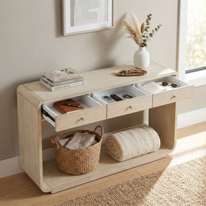 onsole Table With 3 Drawers And Display Shelf