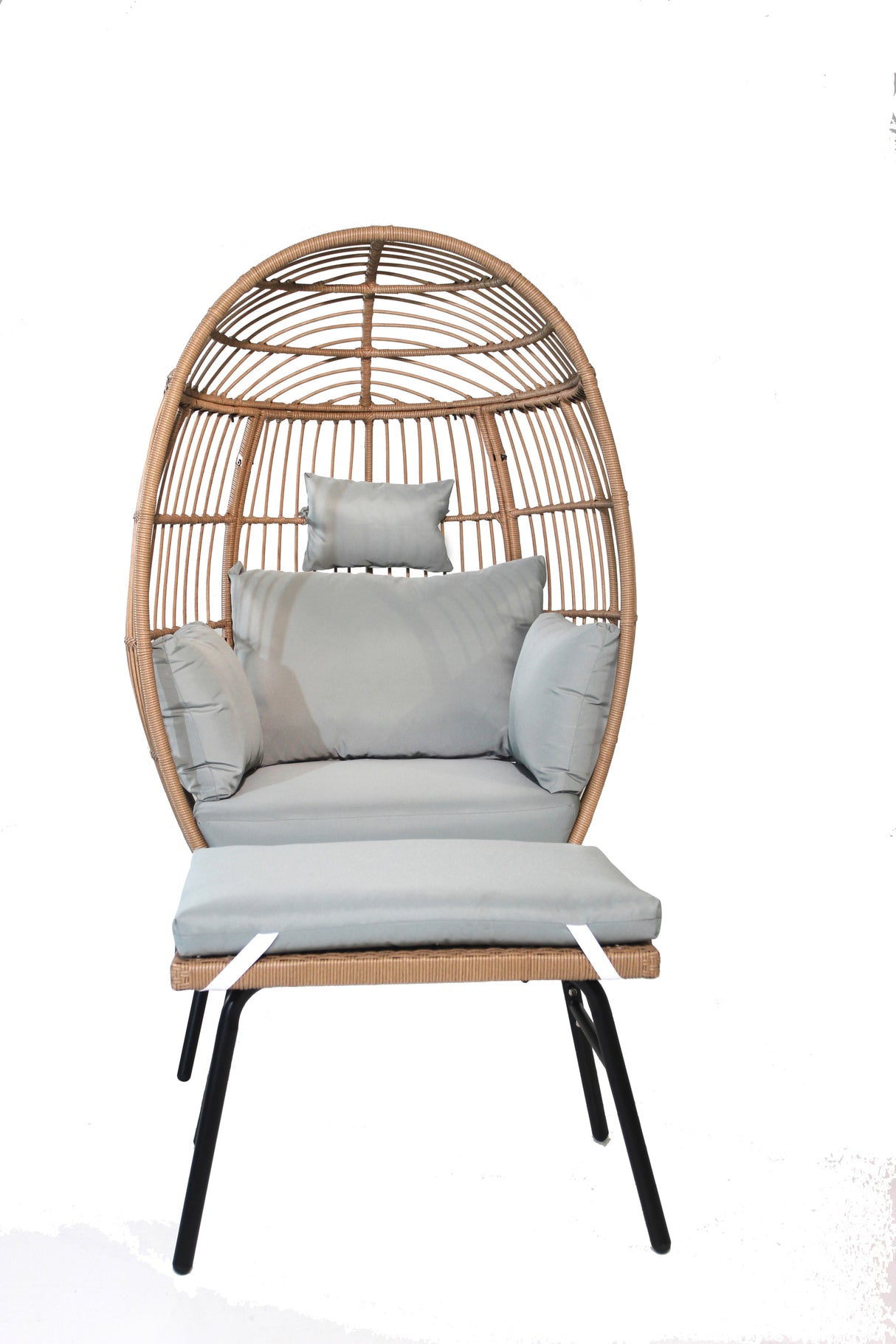 Outdoor garden wicker egg chair and footstool patio chaise