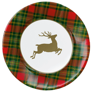 Reindeer Tartan Red Dinner Plates - 8 Per Package