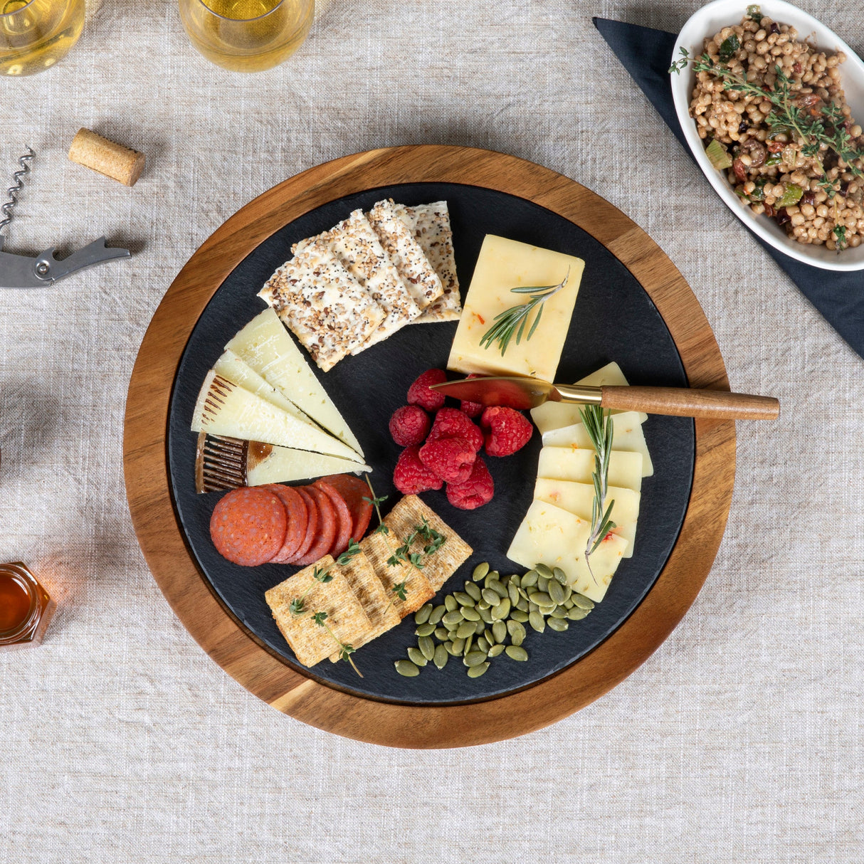 Insignia Acacia and Slate Serving Board with Cheese Tools