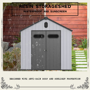 Resin Plastic Storage Shed For Backyard Garden With Spire Tool Storage