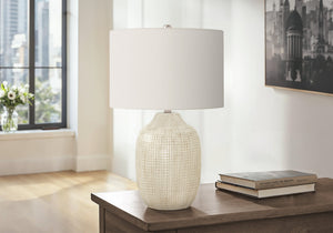 Lighting, 26'h, Table Lamp, Cream Ceramic, Ivory / Cream Shade, Contemporary