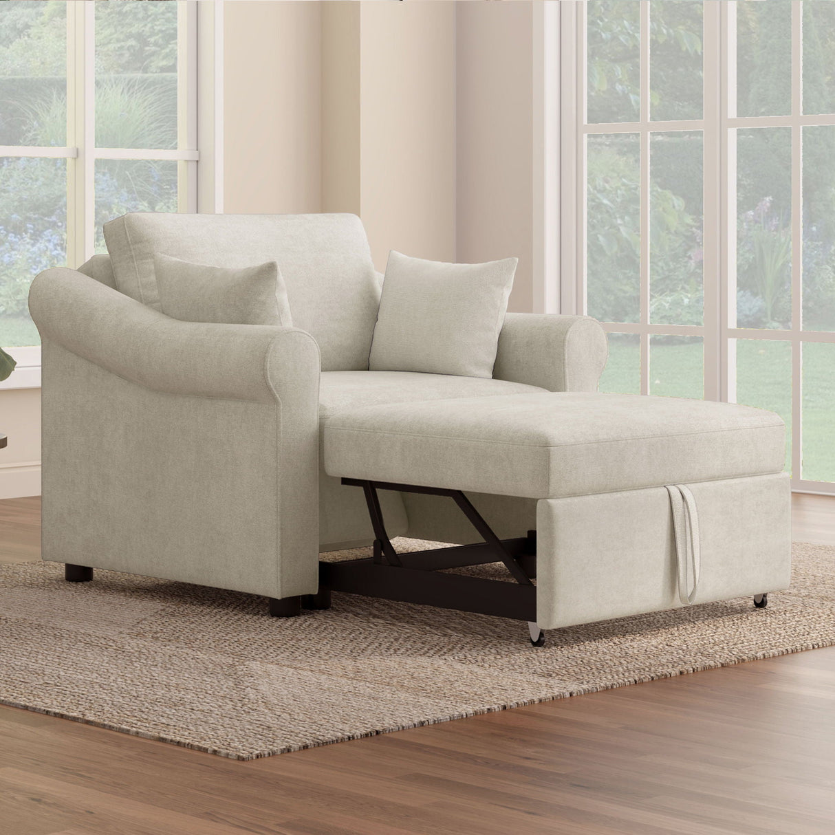 Convertible Sleeper Chair With Adjustable Backrest, 3 In 1 Lounger Chair Turns Into Bed, Single Bed For Living Room