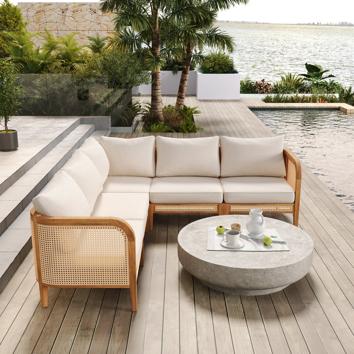 Kirkby Outdoor 5 Seater V-Shaped Acacia Wood Sofa