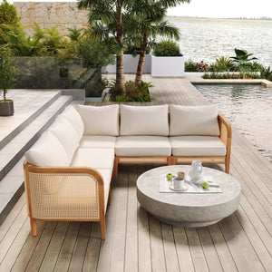 Kirkby Outdoor 5 Seater V-Shaped Acacia Wood Sofa