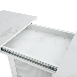 Modern Rectangle Dining Table With Stretchable Top, Storage Cabinet
