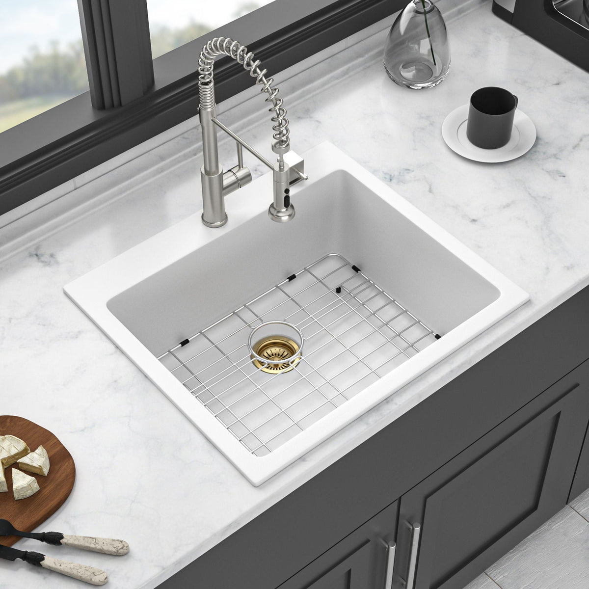 Quartz Kitchen Sink, Granite Composite, Drop In Sink With Durable Design