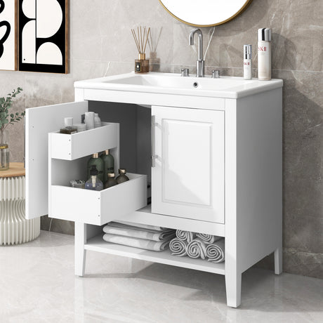 30' Bathroom Vanity with Sink, Multi-functional Bathroom Cabinet with Doors and Drawers