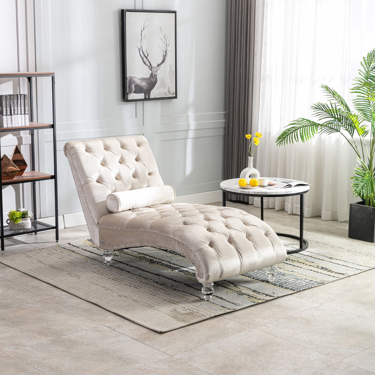 Chaise Lounge Indoor, Button Tufted Upholstered Chaise Lounge Chair With Pillow