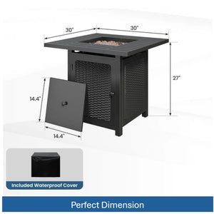 Outdoor 2 In 1 Propane Fire Pit Table With Dual Burners, Lava Rocks And Waterproof Cover - Black