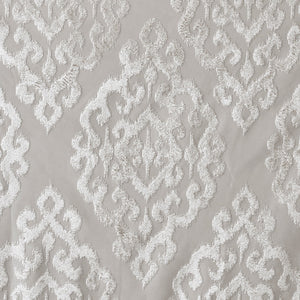 Knitted Jacquard Damask Total Blackout Curtain Panel with Silver Grommets - Silver