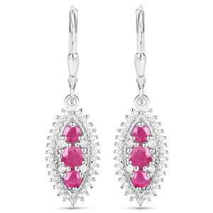 4.32 Carat Genuine Ruby and White Topaz .925 Sterling Silver 3 Piece Jewelry Set (Ring, Earrings, and Pendant w/ Chain)